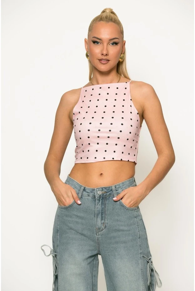 Crop top τιραντέ πουά ροζ