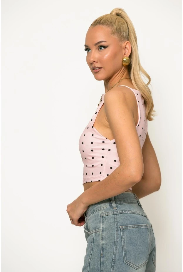 Crop top τιραντέ πουά ροζ