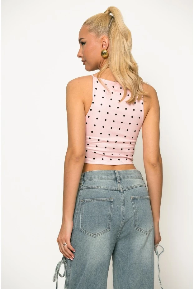 Crop top τιραντέ πουά ροζ