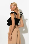 Crop top με βολάν και τιράντα κορδέλα μαύρο Crop top με βολάν και τιράντα κορδέλα μαύρο