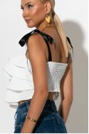 Crop top με βολάν και τιράντα κορδέλα λευκό Crop top με βολάν και τιράντα κορδέλα λευκό