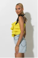 Crop top με βολάν και τιράντα κορδέλα κίτρινο Crop top με βολάν και τιράντα κορδέλα κίτρινο
