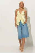 Halter top με cups και δέσιμο στο λαιμό και στην πλάτη κίτρινο