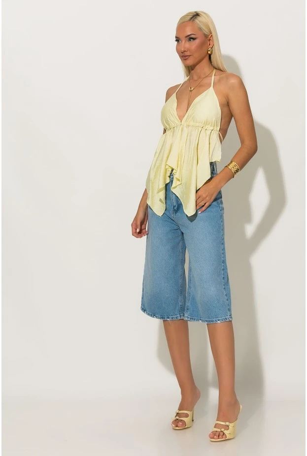 Halter top με cups και δέσιμο στο λαιμό και στην πλάτη κίτρινο