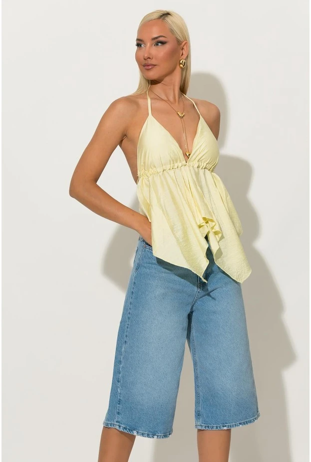 Halter top με cups και δέσιμο στο λαιμό και στην πλάτη κίτρινο