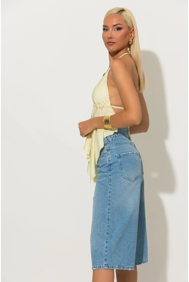 Halter top με cups και δέσιμο στο λαιμό και στην πλάτη κίτρινο