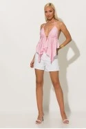 Halter top με cups και δέσιμο στο λαιμό και στην πλάτη ροζ