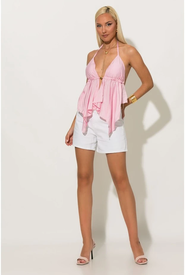 Halter top με cups και δέσιμο στο λαιμό και στην πλάτη ροζ