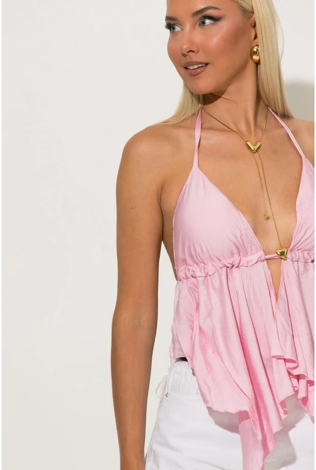 Halter top με cups και δέσιμο στο λαιμό και στην πλάτη ροζ