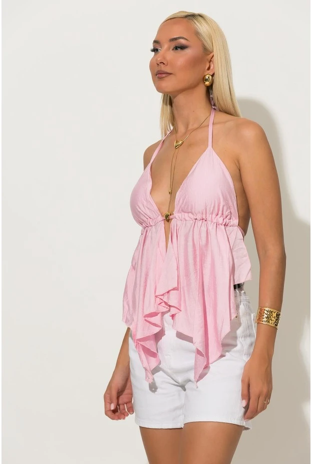 Halter top με cups και δέσιμο στο λαιμό και στην πλάτη ροζ