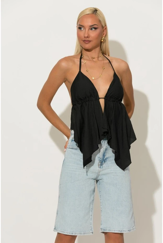 Halter top με cups και δέσιμο στο λαιμό και στην πλάτη μαύρο