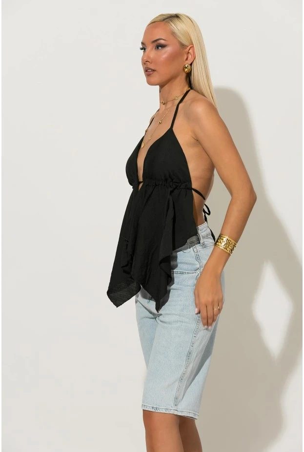 Halter top με cups και δέσιμο στο λαιμό και στην πλάτη μαύρο