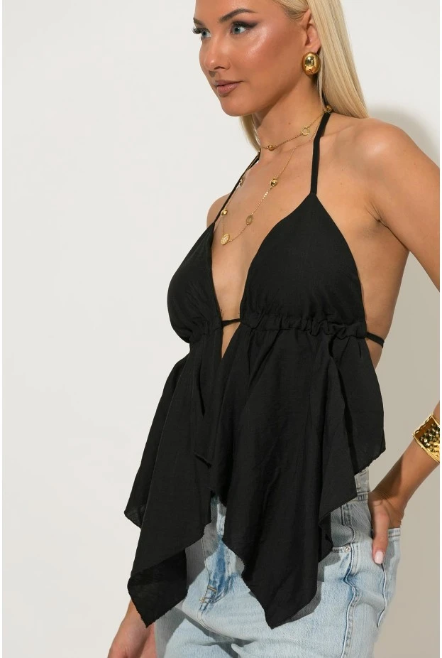 Halter top με cups και δέσιμο στο λαιμό και στην πλάτη μαύρο