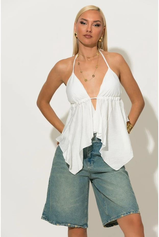 Halter top με cups και δέσιμο στο λαιμό και στην πλάτη λευκό
