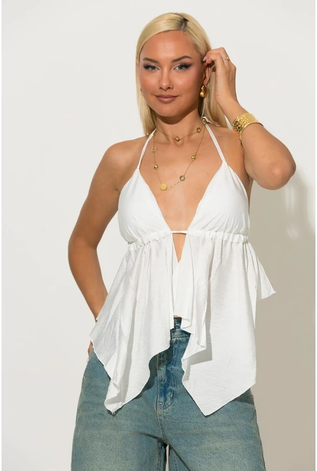 Halter top με cups και δέσιμο στο λαιμό και στην πλάτη λευκό