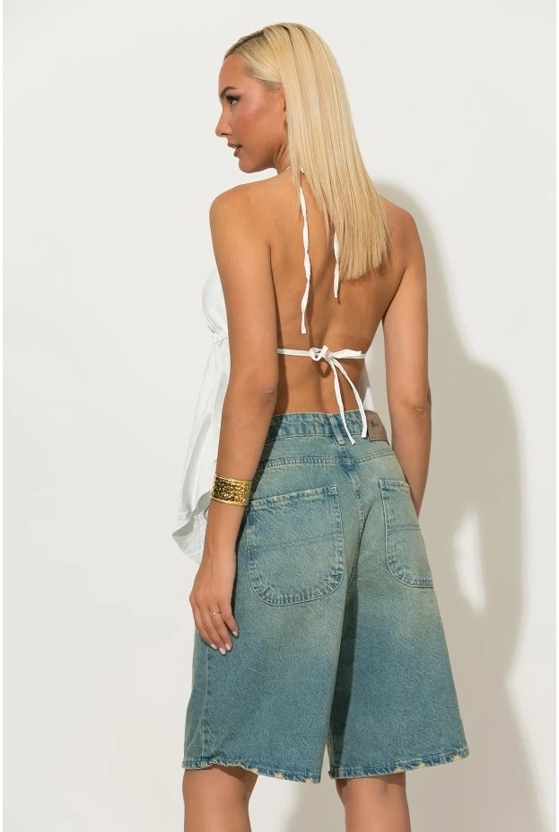 Halter top με cups και δέσιμο στο λαιμό και στην πλάτη λευκό