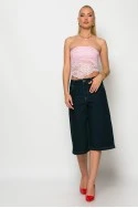 Crop top στράπλες δαντέλα ροζ