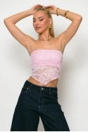 Crop top στράπλες δαντέλα ροζ