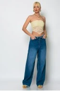 Crop top στράπλες δαντέλα κίτρινο