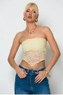 Crop top στράπλες δαντέλα κίτρινο
