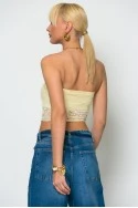 Crop top στράπλες δαντέλα κίτρινο
