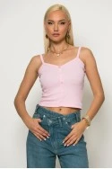 Crop top ριπ τιραντέ με διακοσμητικά κουμπιά ροζ
