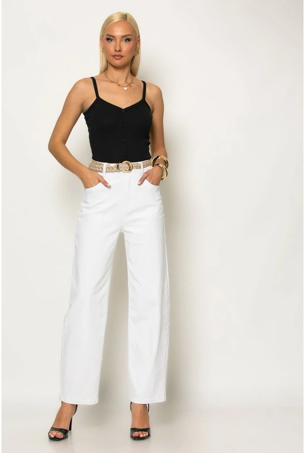Crop top ριπ τιραντέ με διακοσμητικά κουμπιά μαύρο