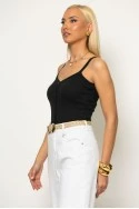 Crop top ριπ τιραντέ με διακοσμητικά κουμπιά μαύρο