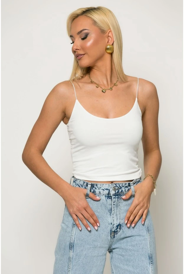 Crop top με λεπτή τιράντα λευκό