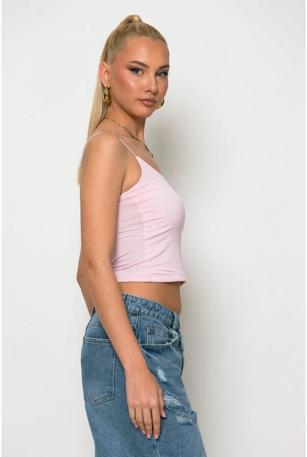 Crop top με λεπτή τιράντα ροζ