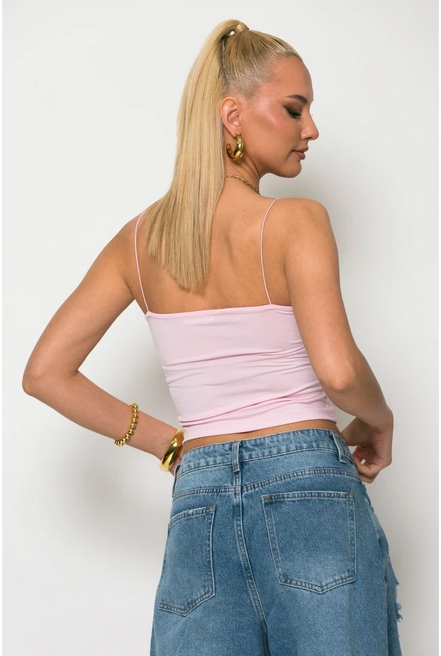 Crop top με λεπτή τιράντα ροζ