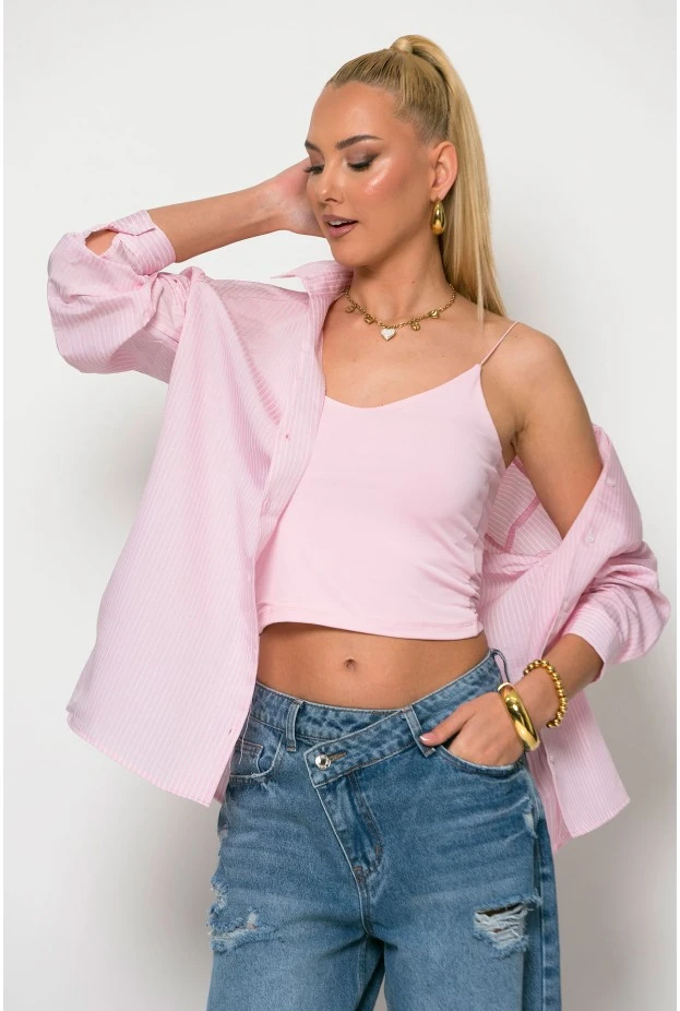 Crop top με λεπτή τιράντα ροζ
