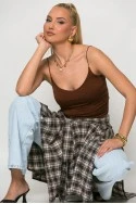 Crop top με λεπτή τιράντα καφέ