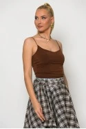Crop top με λεπτή τιράντα καφέ