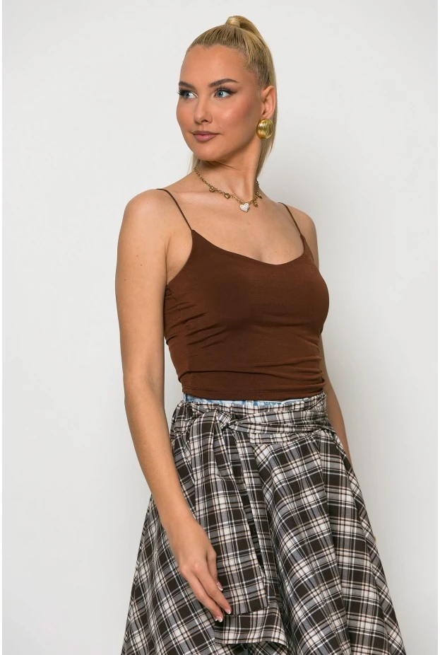 Crop top με λεπτή τιράντα καφέ