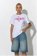 Oversized t-shirt με στάμπα cherie λευκό-ροζ Oversized t-shirt με στάμπα cherie λευκό-ροζ