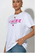 Oversized t-shirt με στάμπα cherie λευκό-ροζ Oversized t-shirt με στάμπα cherie λευκό-ροζ