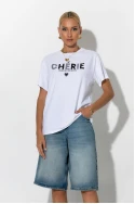 Oversized t-shirt με στάμπα cherie λευκό-μαύρο Oversized t-shirt με στάμπα cherie λευκό-μαύρο