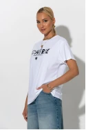 Oversized t-shirt με στάμπα cherie λευκό-μαύρο Oversized t-shirt με στάμπα cherie λευκό-μαύρο