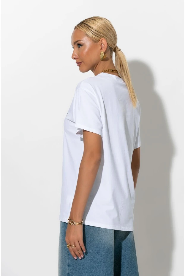 Oversized t-shirt με στάμπα cherie λευκό-μαύρο