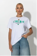 Oversized t-shirt με στάμπα cherie λευκό-πράσινο Oversized t-shirt με στάμπα cherie λευκό-πράσινο