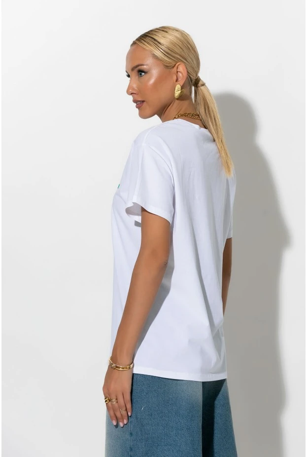 Oversized t-shirt με στάμπα cherie λευκό-πράσινο