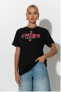 Oversized t-shirt με στάμπα cherie μαύρο-ροζ Oversized t-shirt με στάμπα cherie μαύρο-ροζ