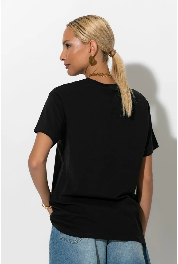 Oversized t-shirt με στάμπα cherie μαύρο-ροζ