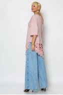 Oversized μπλούζα με ασύμμετρη σατέν πουά λεπτομέρεια ροζ