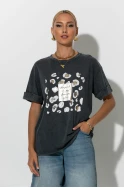 T-Shirt με στάμπα leopard ανθρακί T-Shirt με στάμπα leopard ανθρακί