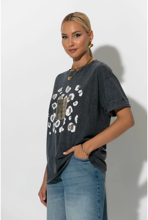 T-Shirt με  στάμπα leopard ανθρακί