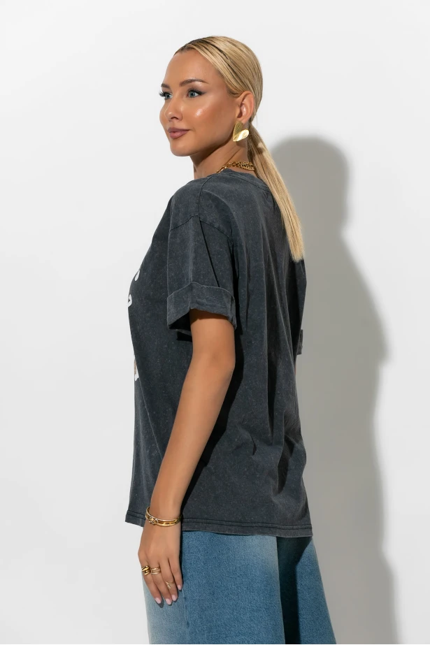 T-Shirt με στάμπα leopard ανθρακί T-Shirt με στάμπα leopard ανθρακί