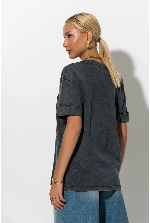 T-Shirt με στάμπα graffiti ανθρακί 