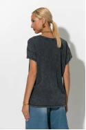 T-Shirt με V και στάμπα rock ανθρακί-μπεζ T-Shirt με V και στάμπα rock ανθρακί-μπεζ